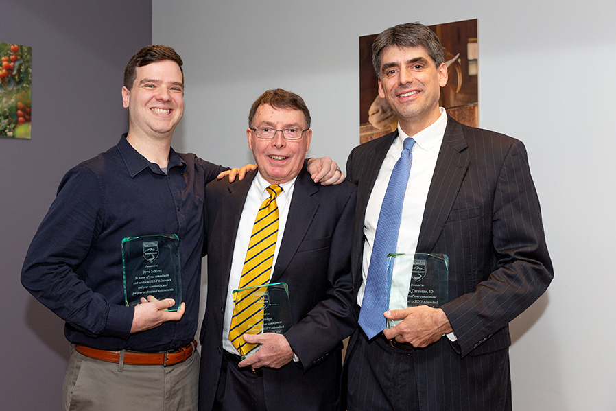 Alumni Drew Schiavi '01-'03, Tim Badger '67-'69 and Jason Carusone '87-'89 were inducted into the SUNY Adirondack Trailblazers Distinguished Alumni Society at a recognition dinner on Oct. 17 at Seasoned.