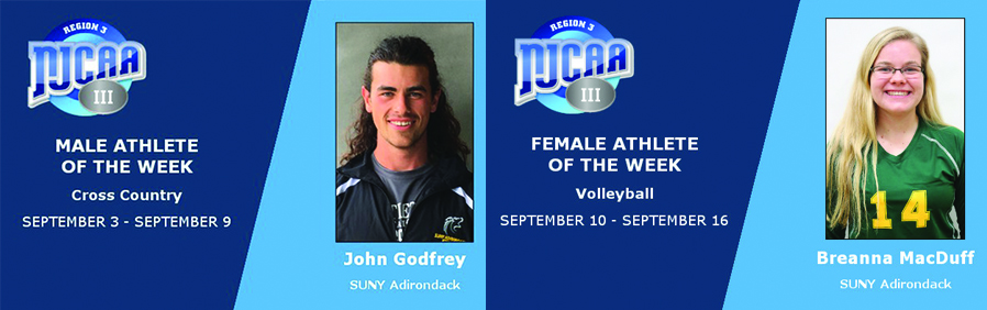 John Godfrey and Breanna MacDuff were named NJCAA Region 3 Athletes of the Week.