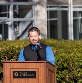 Jeremy Duers speaks at a Veterans Day event