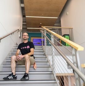 SUNY Adirondack Nursing student Jonathan Boston is shown in the stairwell of Adirondack Hall
