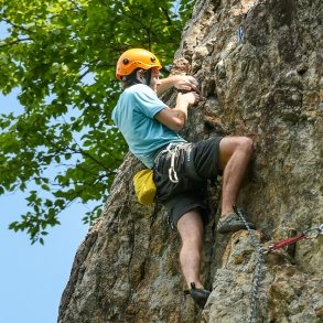 Student rockclimbing