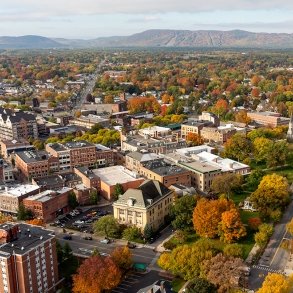 Downtown Glens Falls is seen from above