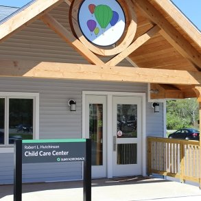 The exterior of Robert Hutchinson Child Care Center is seen on SUNY Adirondack's campus