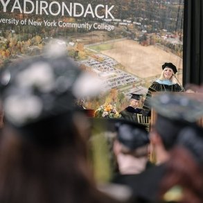 SUNY Adirondack President Kristine D. Duffy, Ed.D., speaks to the crowd at Commencement 2024