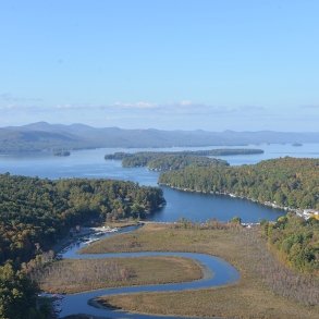 An aerial view of Lake George