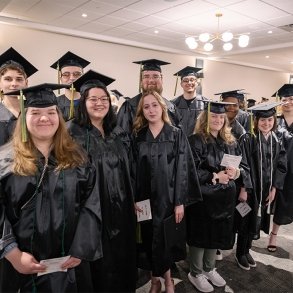 Students in graduation gowns 