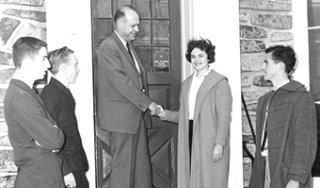 Dr. Eisenhart welcomes students to the college's first building in Hudson Falls.