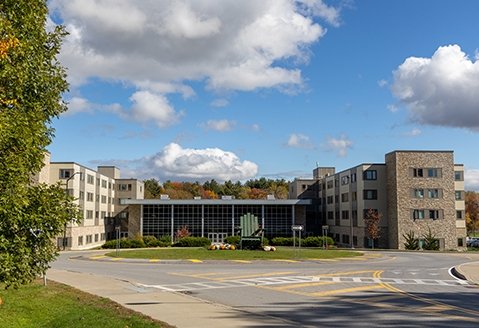 SUNY Adirondack's Residence Hall is seen from the west entrance of campus