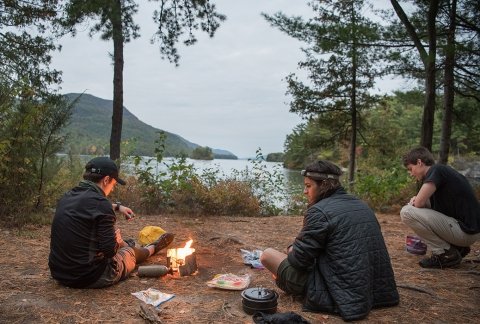 SUNY Adirondack students camp near an Adirondack lake
