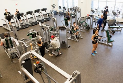 The Fitness Center in the Residence Hall is seen from above