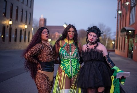 Drag performers are seen outside the venue during SUNY Adirondack's annual Slay event
