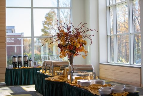 Food stations set up at an event in Northwest Bay Conference Center