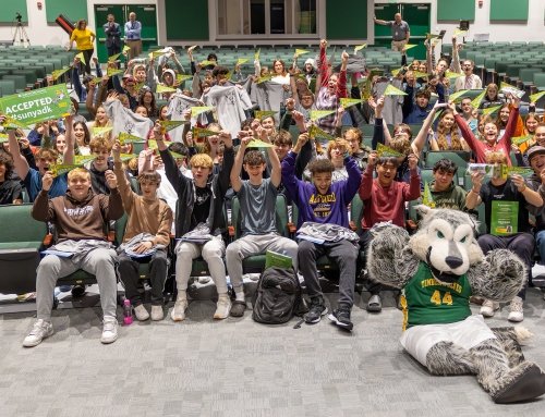 Image of students from Hudson Falls high school celebrating their direct admission to SUNY Adirondack