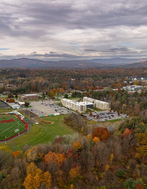 SUNY Adirondack's Queensbury campus is seen from above during the autumn